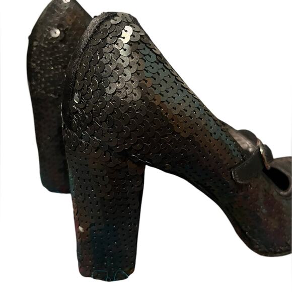 Y2K Colin Stuart Black Chunky Sequin Platform Retro Party Mary Jane Heels 11 - Picture 2 of 9